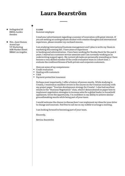 Preview of a minimalistic cover letter template best used when applying for a job in corporations and formal workplaces