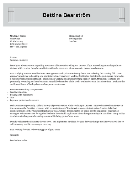 Preview of a cool cover letter template designed for job seekers in creative industries