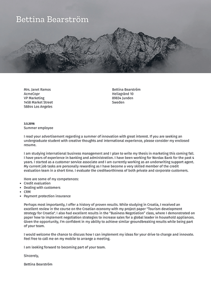 Preview of a cool cover letter template designed for job seekers in creative industries