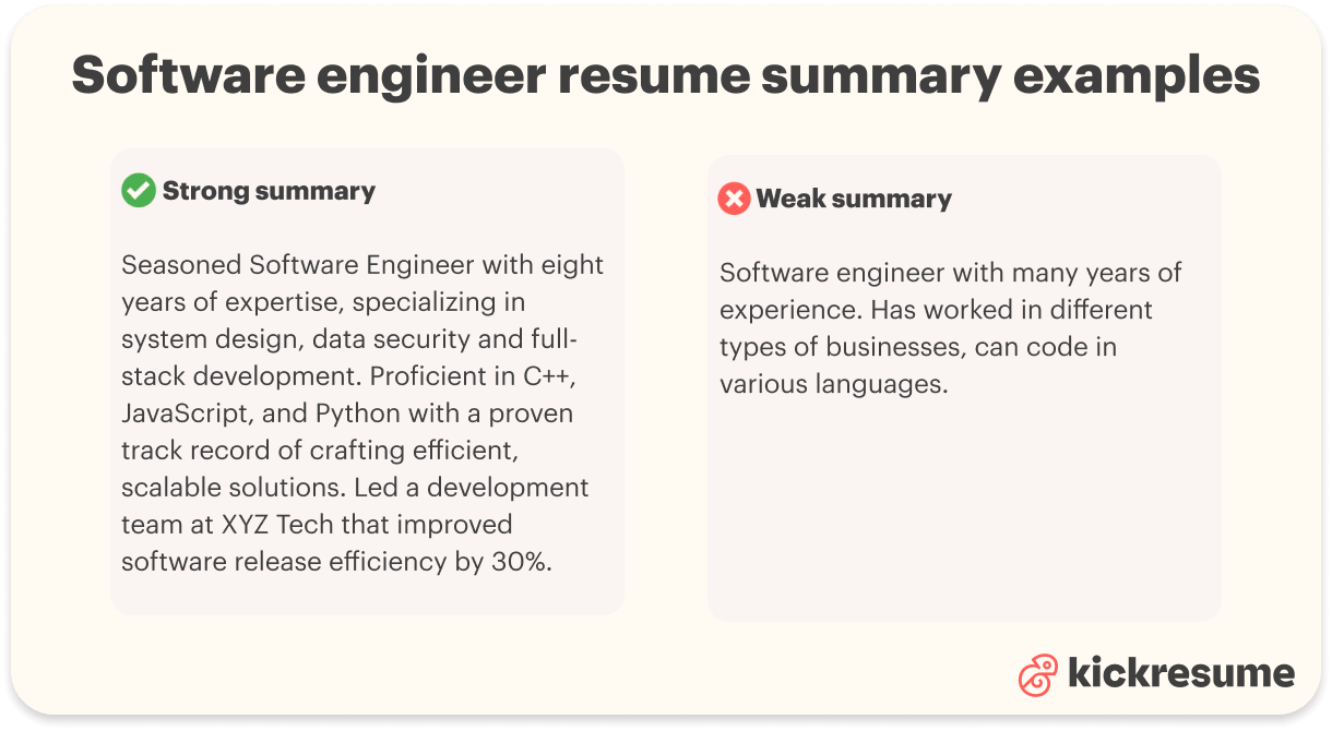 software engineer summary examples