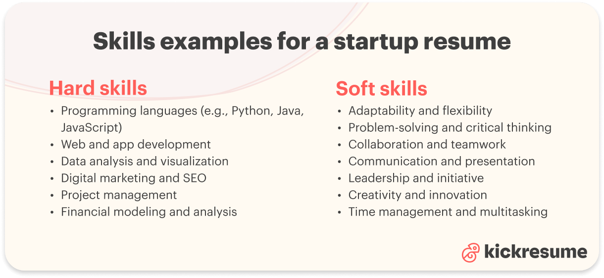 startup resume skills examples