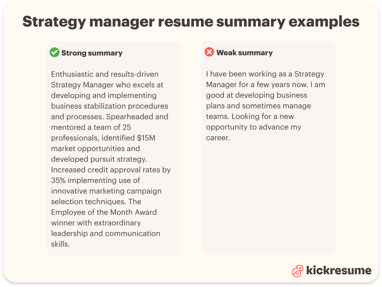 Strategy manager resume summary examples