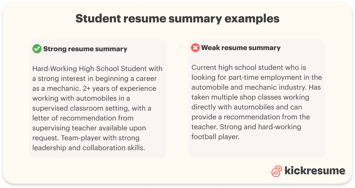 Student resume summary examples