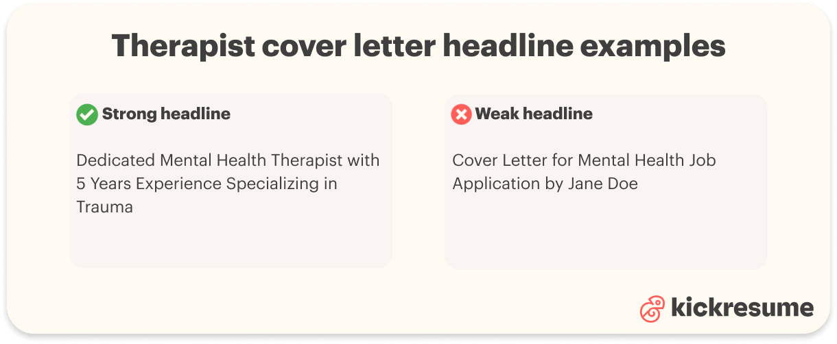 therapist cover letter headline examples