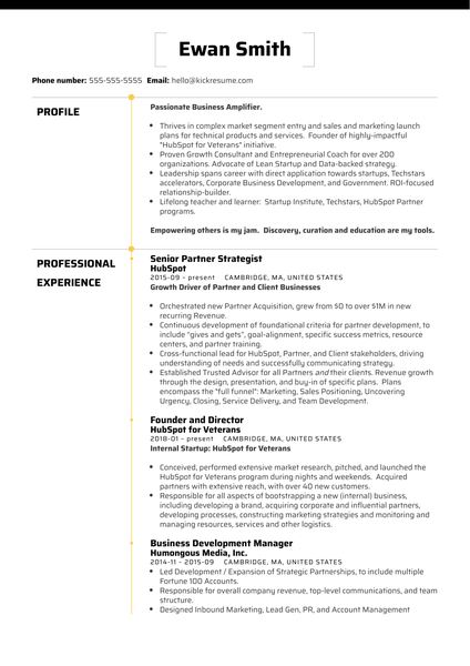 HubSpot Director of Business Development Resume Sample