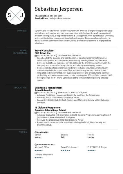 Travel Consultant Resume Sample