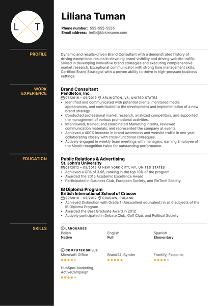 Brand Consultant Resume Example