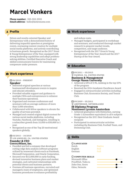 Speaker Resume Template