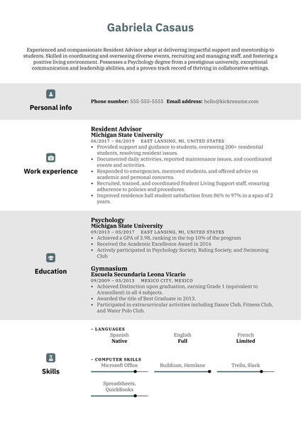 Resident Advisor Resume Sample