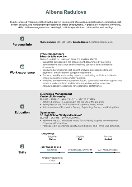 Procurement Clerk Resume Sample