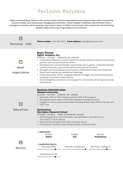 Buyer Planner Resume Example