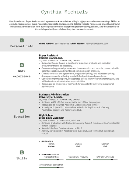 Buyer Assistant Resume Sample