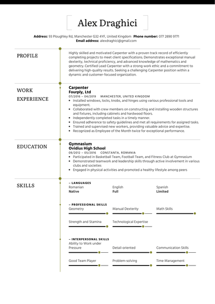 Carpenter Resume Example