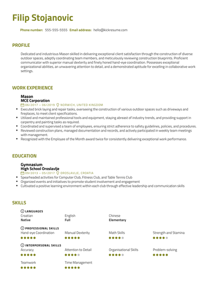 Mason Resume Sample