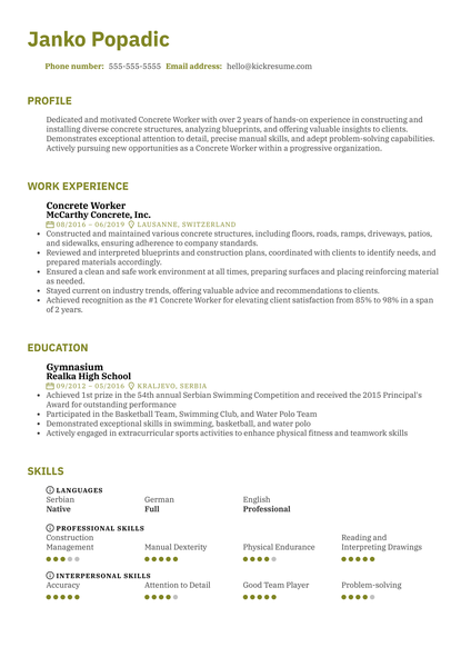 Concrete Worker Resume Sample