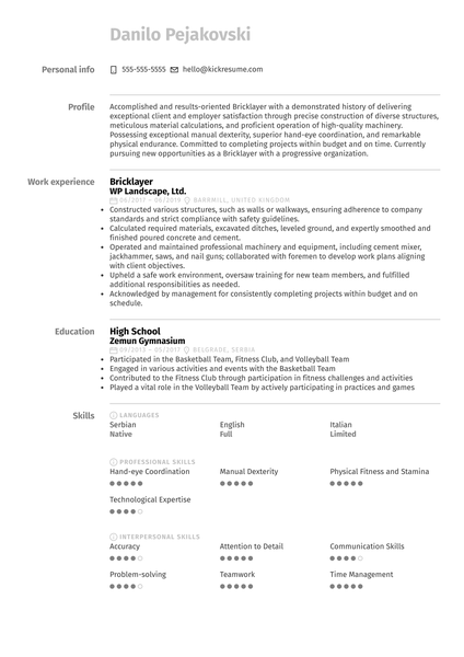 Bricklayer Resume Sample