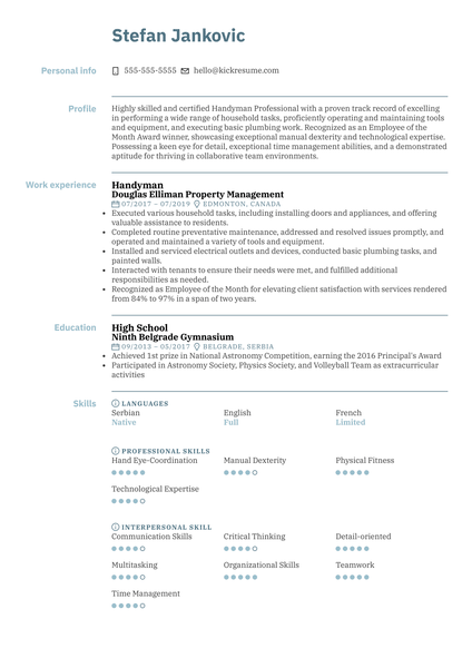 Handyman Resume Example