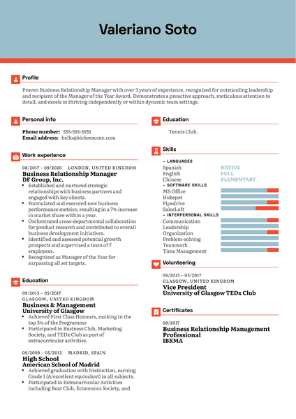 Business Relationship Manager Resume Example