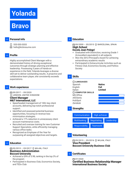 Client Manager Resume Example