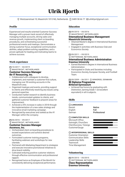 Customer Success Manager Resume Example