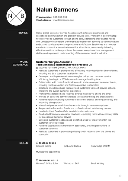 Customer Service Associate at John Deere Resume Sample