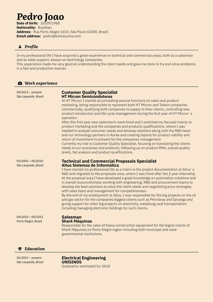 Vodafone Customer Specialist Resume Example