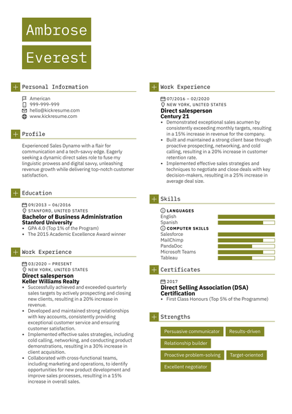 Direct Salesperson Resume Sample