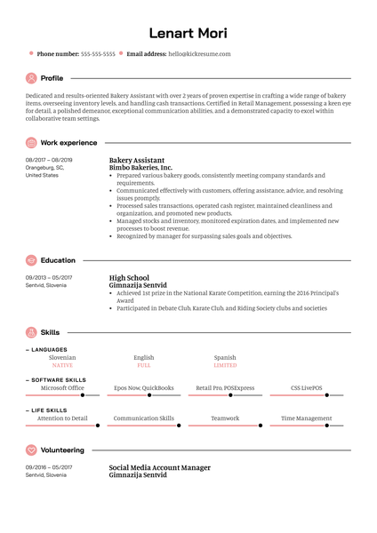 Bakery Assistant Resume Example