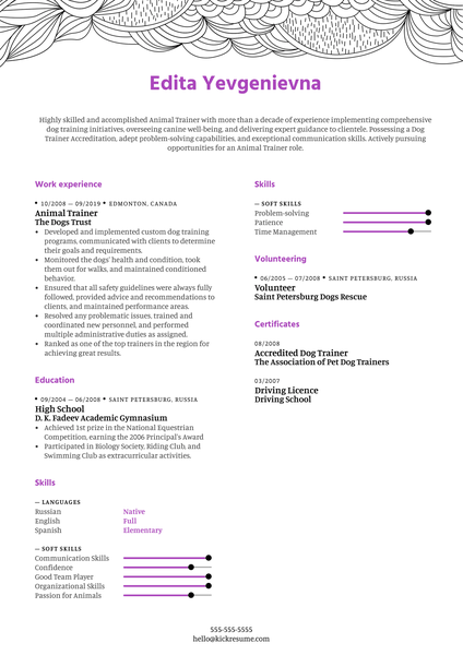 Animal Trainer Resume Example