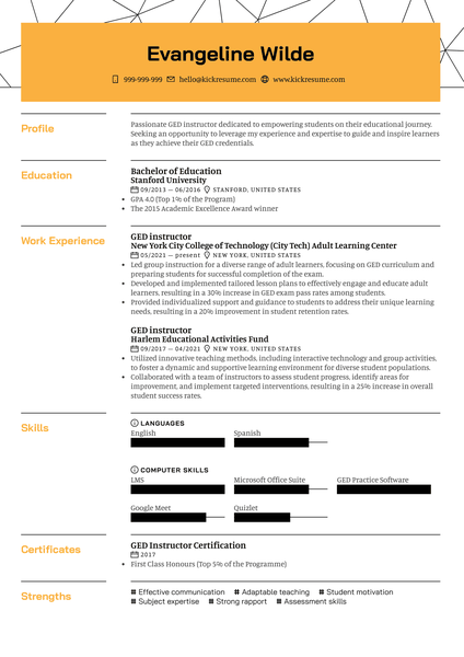 GED Instructor Resume Sample