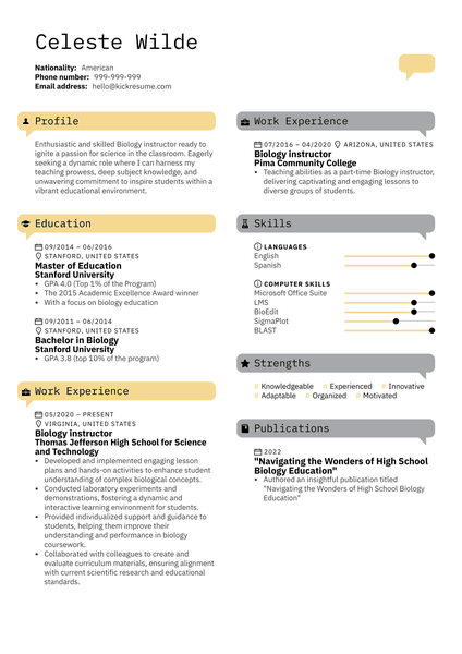 Biology Instructor Resume Sample