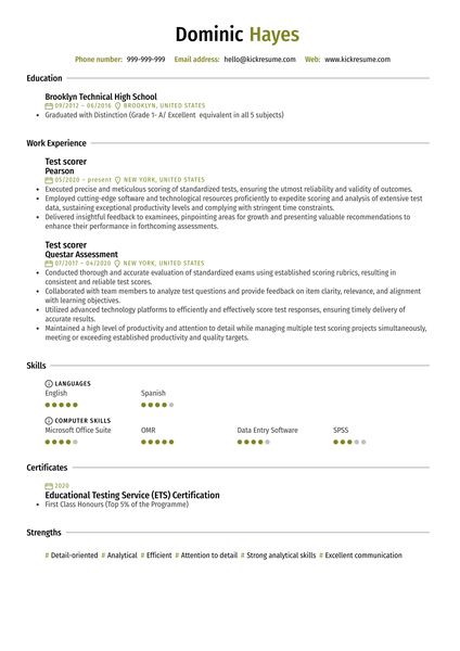 Test Scorer Resume Sample