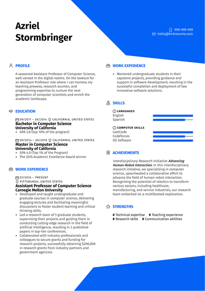 Assistant Professor of Computer Science Resume Sample