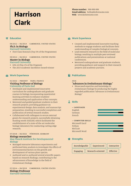 Visiting Professor of Biology Resume Sample