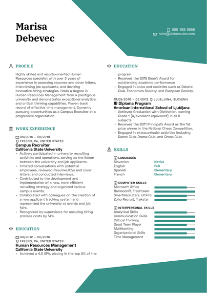 Campus Recruiter Resume Example