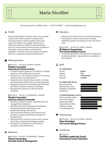 Student Counselor Resume Sample