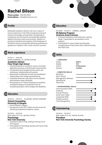 Academic Advisor Resume Example