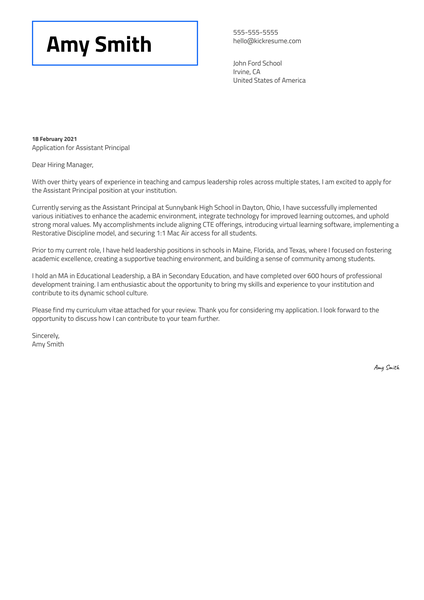 Assistant Principal Cover Letter Template