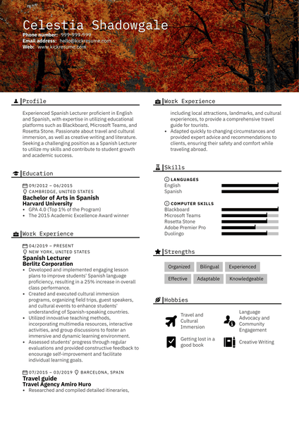 Spanish Lecturer Resume Sample