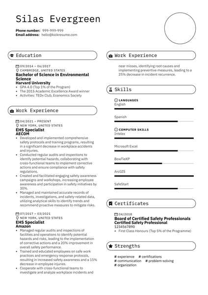 EHS Specialist Resume Sample