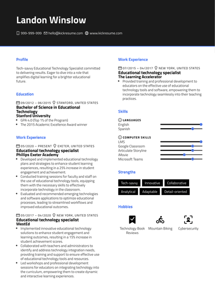 Educational Technology Specialist Resume Sample