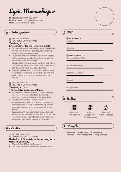 Teaching Artists Resume Sample