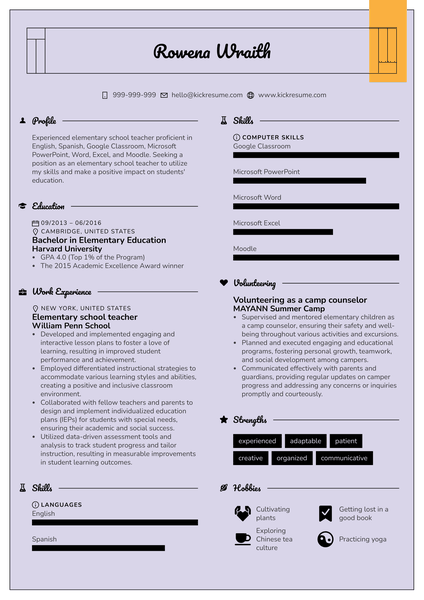 Elementary School Teacher Resume Sample