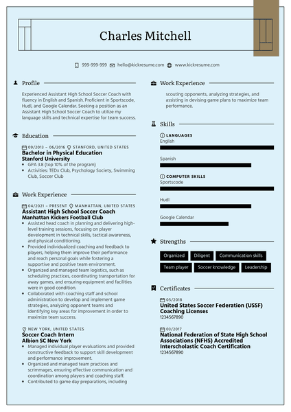 Assistant High School Soccer Coach Resume Sample