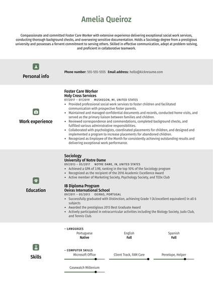 Foster Care Worker Resume Example