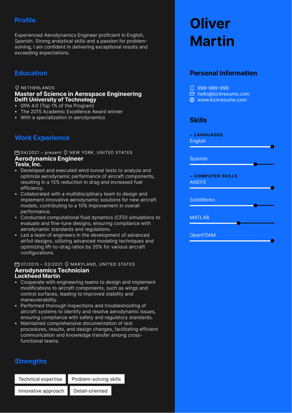 Aerodynamics Engineer Resume Sample