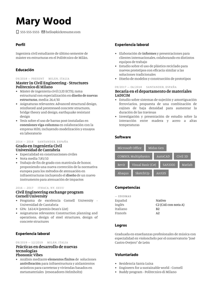 Junior Civil Engineer at WSP Spain Resume Sample [ES]