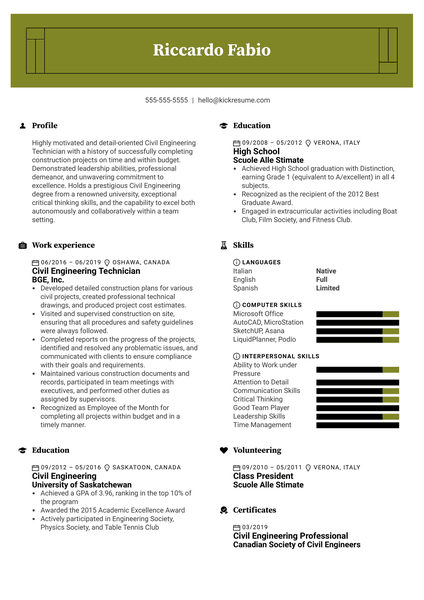 Civil Engineering Technician Resume Sample