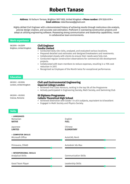 Civil Engineer Resume Example