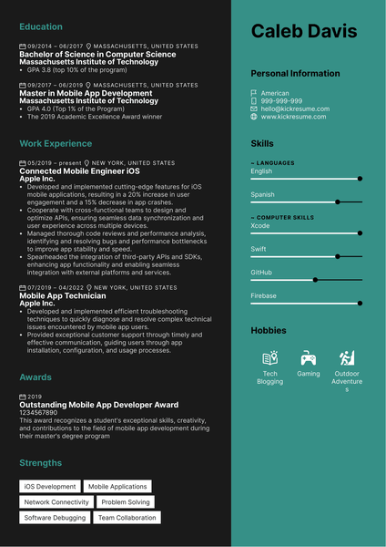 Connected Mobile Engineer iOS Resume Sample